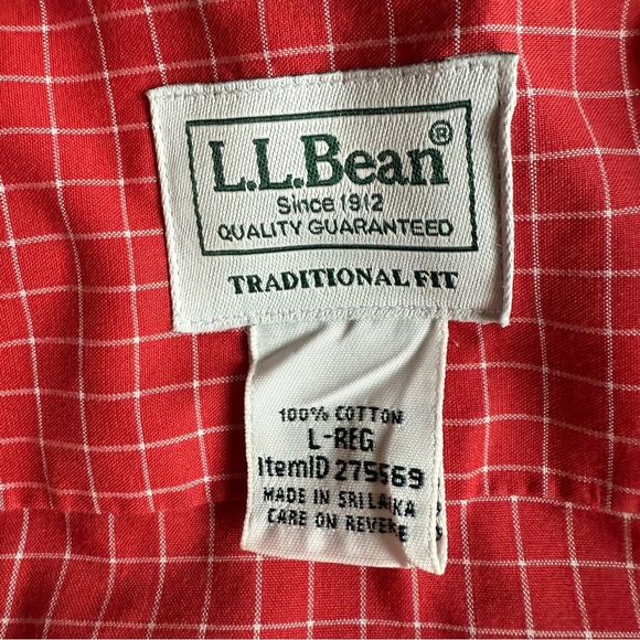 LL Bean Men's Red Checkered Shirt long sleeve button-down collar size large - Picture 7 of 9